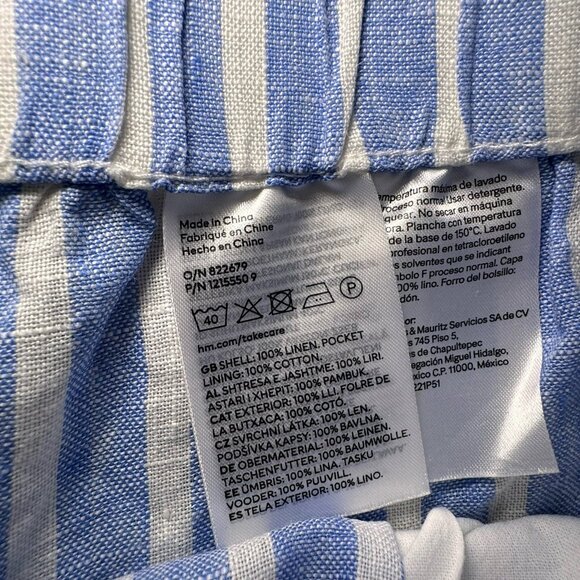 H & M Blue And White Striped Linen Short And Button Down Shirt Set Size Medium - Picture 6 of 7
